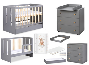 Zestaw mebli dziecięcych z Łóżeczkiem z Materacem z Przewijakiem Grafit Sosna PAULINE