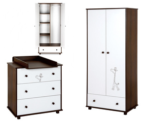 Zestaw mebli dziecięcych/młodzieżowych z Szafa, Komoda Białe Orzech SAFARI ŻYRAFKA