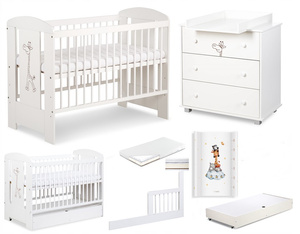 Zestaw mebli dziecięcych z Łóżeczkiem z Materacem z Przewijakiem Białe SAFARI ŻYRAFKA 