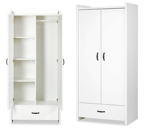 Szafa Dwudrzwiowa z Szufladą z Drążkiem z Półkami - Wymiary 190x84 cm Biel AMELIA