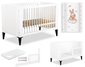 Łóżeczko drewniane 120x60 z Barierką ochronną z Materacem z Przewijakiem Białe MIA