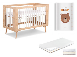 Łóżeczko drewniane 120x60 z Materacem z Przewijakiem Białe Buk SOFIE