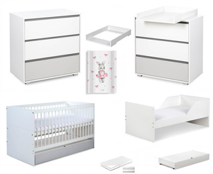 Zestaw mebli dziecięcych z Łóżeczkiem z Materacem z Przewijakiem Białe Popiel DALIA