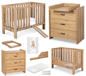 Zestaw mebli dziecięcych z Łóżeczkiem z Materacem z Przewijakiem Dąb AMELIA II