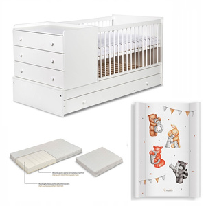Zestaw Mebli Dziecięcych Meble dla Dzieci z Materacem z Przewijakiem Białe KOMPAKT 3w1