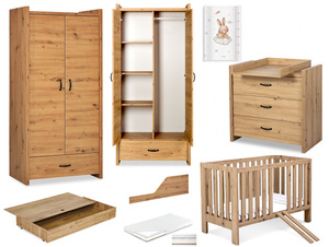 Zestaw mebli dziecięcych z Łóżeczkiem z Materacem z Przewijakiem Dąb AMELIA II