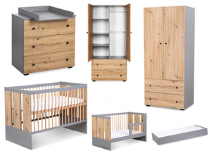 Zestaw mebli dziecięcych z Łóżeczkiem Grafit Dąb PAULINE