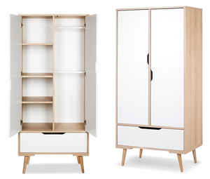 Szafa Dwudrzwiowa z Szufladą z Drążkiem z Półkami - Wymiary 180x80 cm  Buk Biel SOFIE