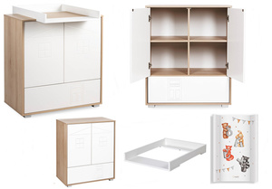 Komoda z Półkami z Przewijakiem Nakładka na Komodę Buk Biała IDA + Mata