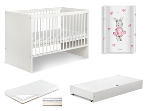 Łóżeczko drewniane 120x60 z Pojemnikiem z Materacem z Przewijakiem Białe DALIA