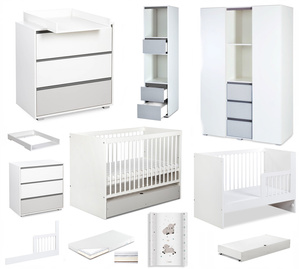 Zestaw mebli dziecięcych z Łóżeczkiem z Materacem z Przewijakiem Białe Popiel DALIA