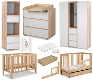 Zestaw mebli dziecięcych z Łóżeczkiem Olivia z Materacem z Przewijakiem Buk Popiel DALIA