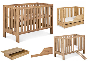 ŁÓŻECZKO Dziecięce Drewniane 120x60 z Pojemnikiem z Barierką Dąb AMELIA II