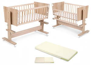 ŁÓŻECZKO Dziecięce Dostawka Drewniane 107x50 Kołyska Buk ZOYA + Materac
