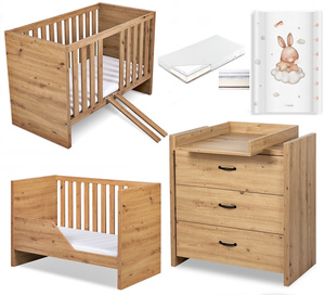 Zestaw mebli dziecięcych z Łóżeczkiem z Materacem z Przewijakiem Dąb AMELIA