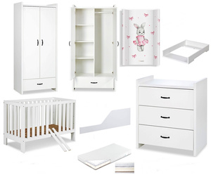 Zestaw mebli dziecięcych z Łóżeczkiem z Materacem z Przewijakiem Białe AMELIA II