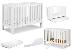 ŁÓŻECZKO Dziecięce Drewniane 120x60 z Pojemnikiem z Barierką Białe AMELIA II