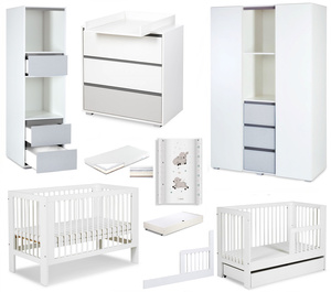Zestaw mebli dziecięcych z Łóżeczkiem Olivia z Materacem z Przewijakiem Białe Popiel DALIA