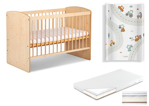 Łóżeczko drewniane 120x60 z Materacem z Przewijakiem Sosna KAROLINA II