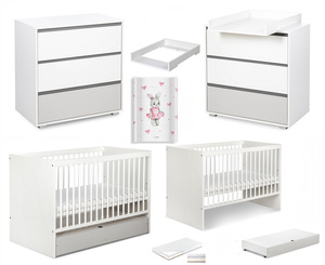 Zestaw mebli dziecięcych z Łóżeczkiem z Materacem z Przewijakiem Białe Popiel DALIA
