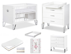 Zestaw mebli dziecięcych z Łóżeczkiem z Materacem z Przewijakiem Białe BLANKA