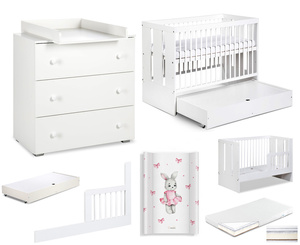 Zestaw mebli dziecięcych z Łóżeczkiem z Materacem z Przewijakiem Białe PAULA