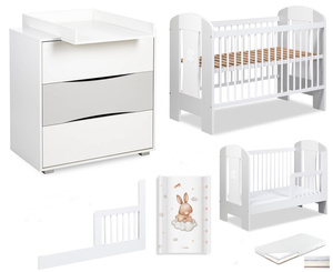 Zestaw mebli dziecięcych z Łóżeczkiem z Materacem z Przewijakiem Białe Popiel NATI