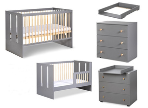 Zestaw mebli dziecięcych z Łóżeczkiem Grafit Sosna PAULINE