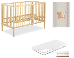 Łóżeczko drewniane 120x60 z Materacem z Przewijakiem Sosna FRANIA