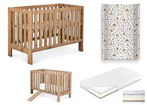 Łóżeczko drewniane 120x60 z Materacem z Przewijakiem Dąb AMELIA II