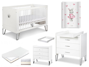 Zestaw mebli dziecięcych z Łóżeczkiem z Materacem z Przewijakiem Białe BLANKA