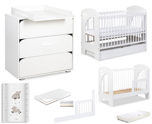 Zestaw mebli dziecięcych z Łóżeczkiem z Materacem z Przewijakiem Białe NEL CHMURKA