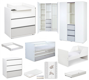 Zestaw mebli dziecięcych z Łóżeczkiem z Materacem z Przewijakiem Białe Popiel DALIA