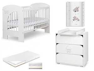 Zestaw mebli dziecięcych z Łóżeczkiem z Materacem z Przewijakiem Białe NEL CHMURKA