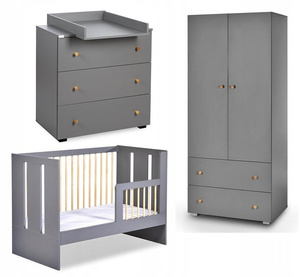 Zestaw mebli dziecięcych z Łóżeczkiem Grafit Sosna PAULINE