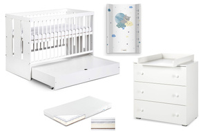 Zestaw mebli dziecięcych z Łóżeczkiem z Materacem z Przewijakiem Białe PAULA