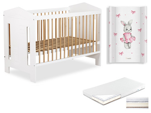 Łóżeczko drewniane 120x60 z Materacem z Przewijakiem Buk Białe IDA