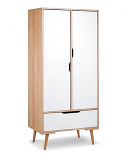 Szafa Dwudrzwiowa z Szufladą z Drążkiem z Półkami - Wymiary 180x80 cm  Buk Biel SOFIE