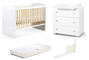 Zestaw mebli dziecięcych z Łóżeczkiem Białe Sosna KAROLINA