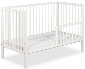 ŁÓŻECZKO Dziecięce Drewniane z Barierką 120x60 Białe FRANIA