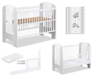 Łóżeczko drewniane 120x60 z Barierką z Materacem z Przewijakiem Białe NATI