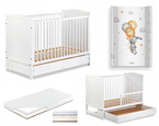 Łóżeczko dzieciece białe z szufladą i barierką ochronną 120x60 FELIX + Materac + Przewijak sztywny
